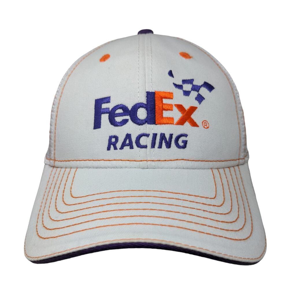 FedEx Racing Men's Snapback Mesh Back Hat White Embroidered Logo Adjustable